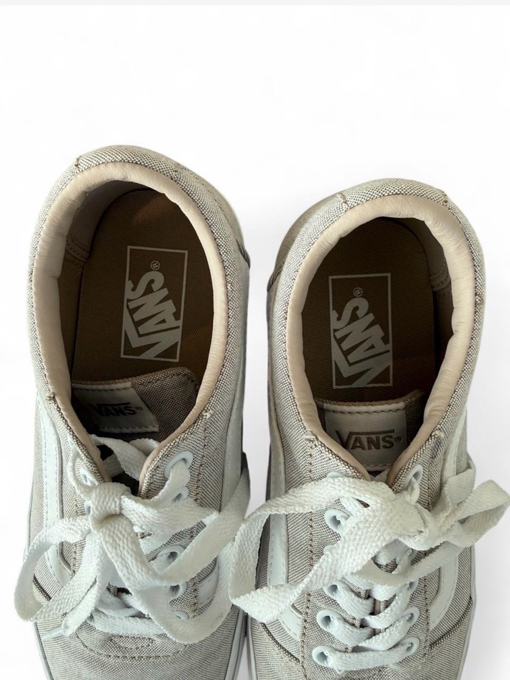 Vans Women’s Old Skool Canvas Sneakers in Taupe and White - Picture 5 of 8